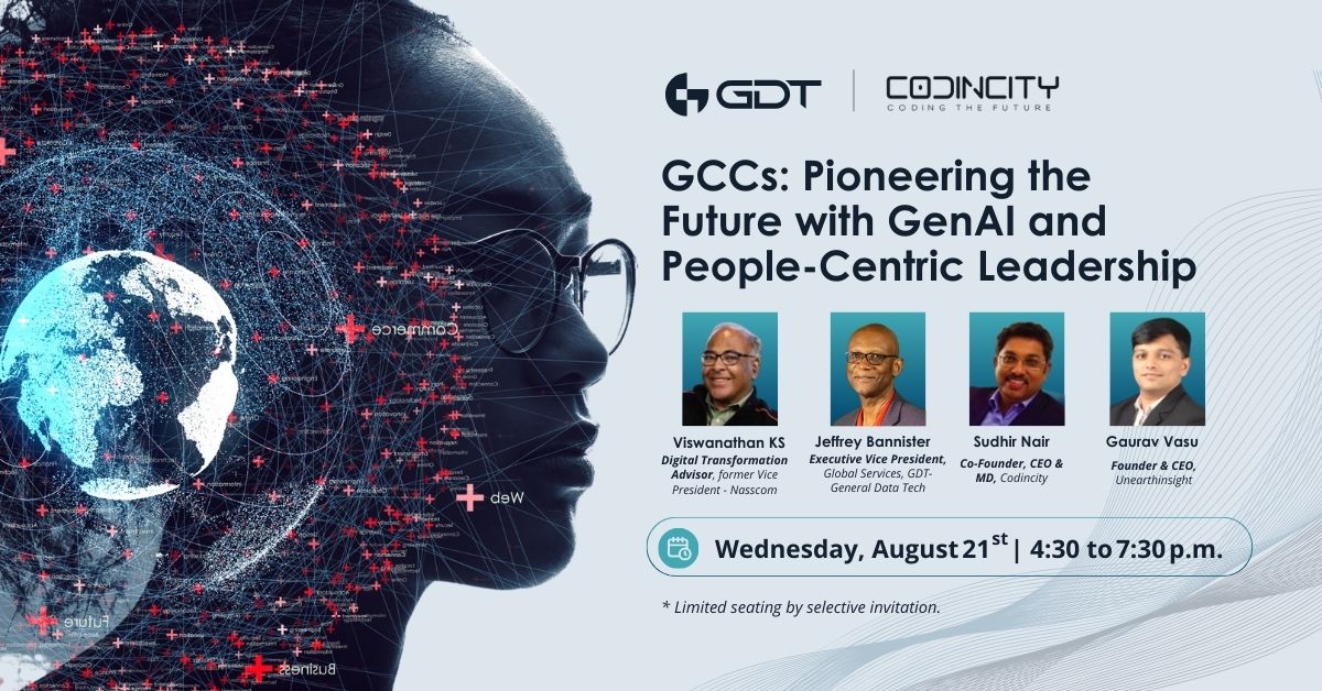 codincity's tweet image. Join us at the #GCC #Leaders #Conclave #2024, co-hosted by GDT - General Datatech and #Codincity on August 21st in Bangalore. 

Our sessions will focus on establishing  CoEs in #GenerativeAI, #automation, and #cloud.

For more details, please visit lnkd.in/g88b6-Mw