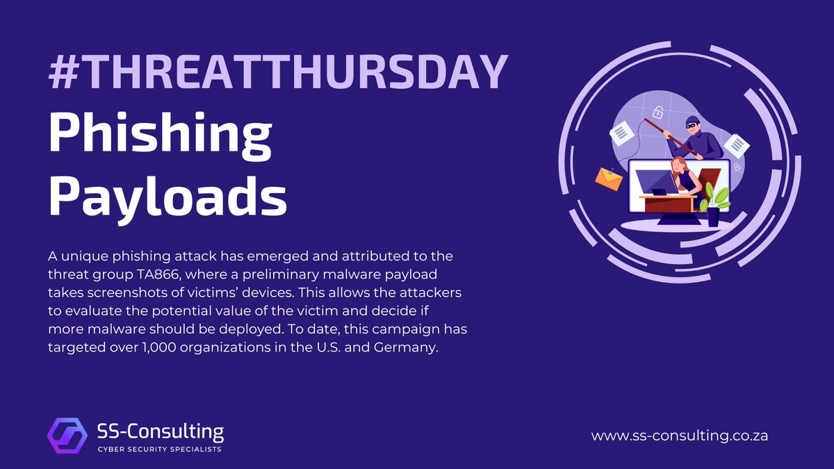 SS_consulting_'s tweet image. Today, we're diving into the world of Phishing Payloads—the silent weapons cybercriminals use to breach your defenses.
Phishing isn't just about tricking you into clicking a link; it's about the malicious payloads that come with it. 
#SSConsulting  #ThreatThursday #CyberSecurity