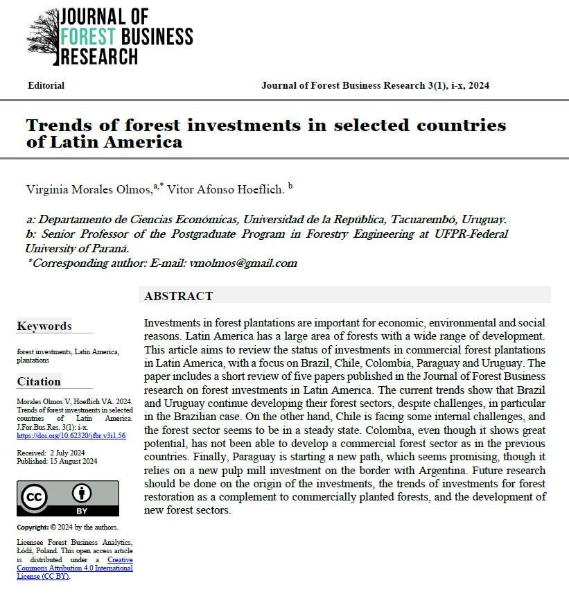 JForBusRes's tweet photo. Today, we published an #editorial by Virginia Morales and Vitor Afonso Hoeflich on "Trends of forest investments in selected countries of Latin America." Read the full editorial here:
https://t.co/KyHLbsbS2f https://t.co/4mOxs1tzzK