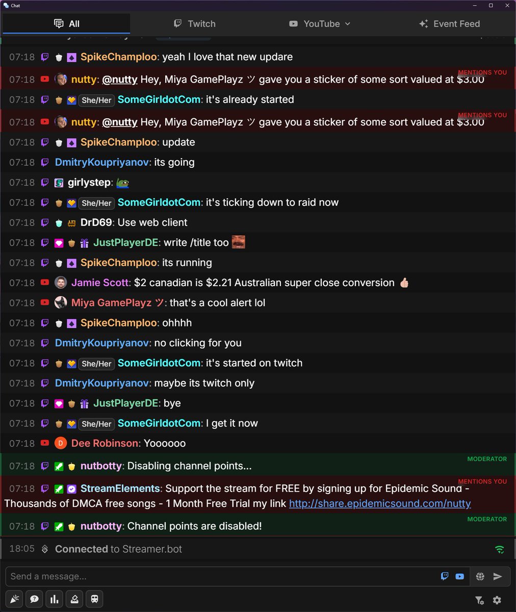 Hello fellow creators of the multistreaming variety.

Everyone keeps asking what the best tool for combining chats is. The answer is Streamer.bot.

I'll make a video soonish, but it's currently getting some huge upgrades that are *really* exciting.