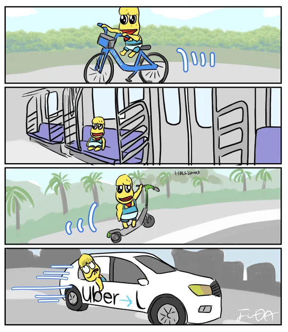 アメリカ移動の乗り物。Uber(タクシー)で酔うピーナッツくん
 #オシャレになりたいピーナッツくん 