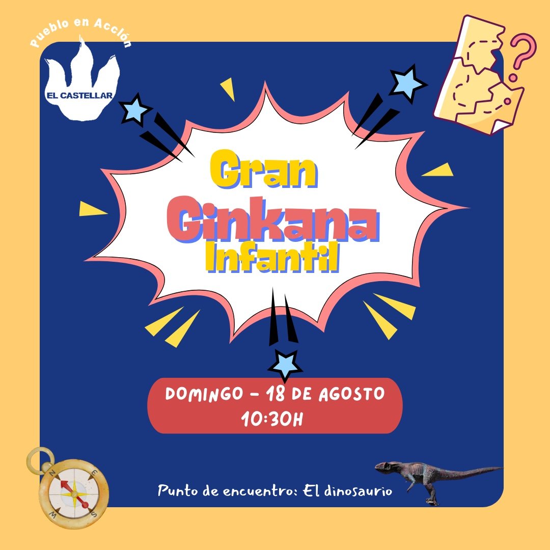 el_castellar's tweet photo. ¡La Gran Gincana Infantil está a la vuelta de la esquina! 🎉 Este domingo 18 de agosto a las 10:30h, nos reuniremos en **El Dinosaurio** 🦕 para una mañana llena de emoción, juegos y aventuras.

¡No os lo podéis perder! 👧🧒✨ #GincanaInfantil #DomingoDeAventuras 
#elcastellar https://t.co/M1zwMDLEt6