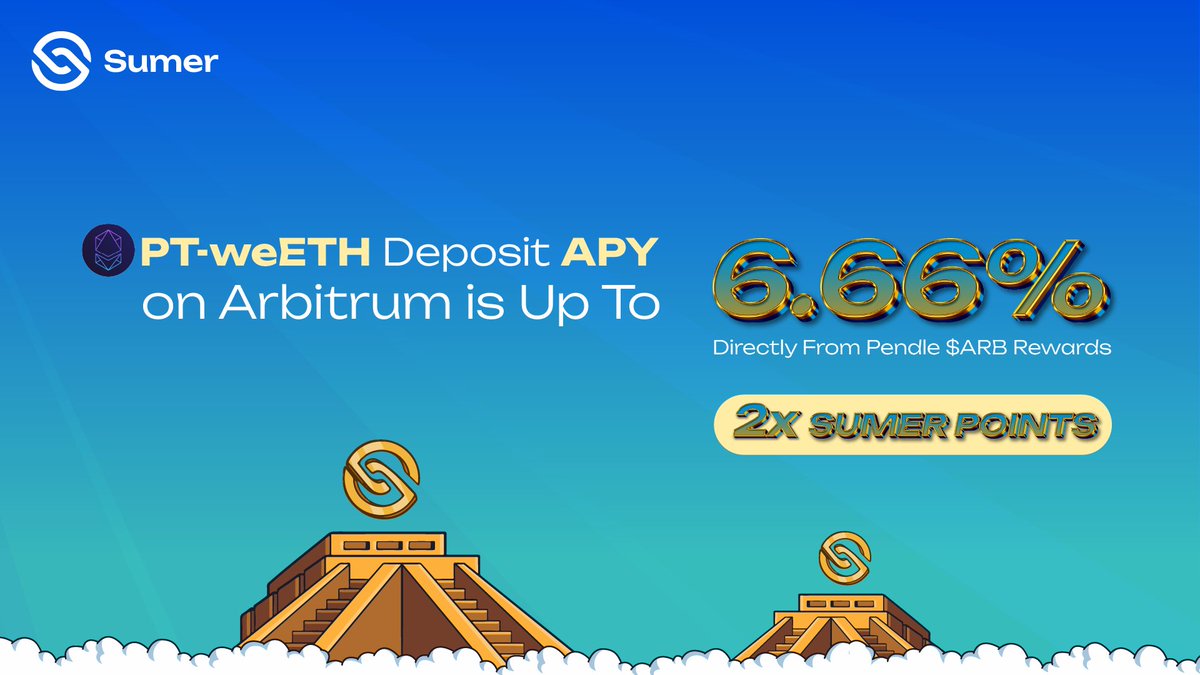 🙌PT-weETH holders, check this out:
PT-weETH deposit on Sumer earns an APY directly generated by $ARB: this is REAL money and, so far, the highest-yield opportunity on #Arbitrum.

Don't miss it out.
