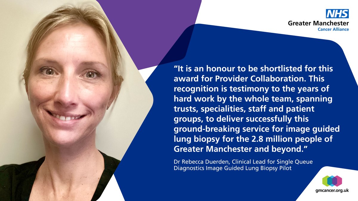 Greater Manchester Cancer Alliance (@gm_cancer) on Twitter photo The Single Queue Diagnostics Image Guided Lung Biopsy Pilot, led by Dr Rebecca Duerden <a href="/BeccaDuerden/">Becca Duerden</a> is shortlisted for in the <a href="/HSJ_Awards/">HSJ Awards</a> in the ‘Provider Collaboration’ category.
Well done team and good luck at the #HSJAwards2024! 👏 The Single Queue Diagnostics Image Guided Lung Biopsy Pilot, led by Dr Rebecca Duerden <a href="/BeccaDuerden/">Becca Duerden</a> is shortlisted for in the <a href="/HSJ_Awards/">HSJ Awards</a> in the ‘Provider Collaboration’ category.
Well done team and good luck at the #HSJAwards2024! 👏