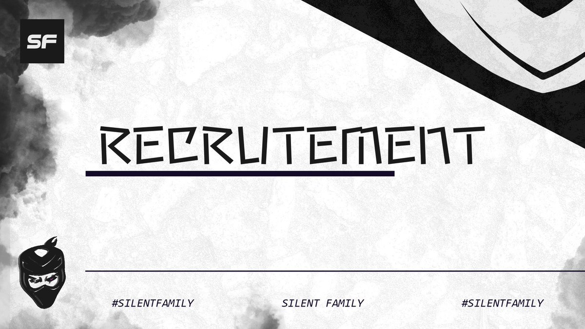 🥷 RECRUTEMENT 🥷

- Head Esport 

Nous sommes à la recherche d’un/une bénévole qui pourrait nous accompagner dans la gestion globale des équipes.

Si vous souhaitez intégrer le projet et devenir un membre important de la structure, nos DM sont ouverts !

#SilentFamily