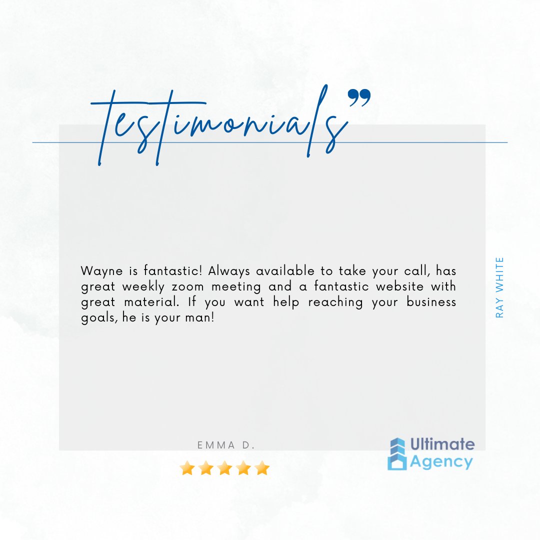 What our MEMBERS says ABOUT US.

"WAYNE IS FANTASTIC! IF YOU WANT HELP  REACHING YOUR BUSINESS GOALS, HE IS YOUR MAN!"

See how we have transformed some of Australia's most progressive real estate businesses.

Learn how we can assist you in taking your agency to the next level.