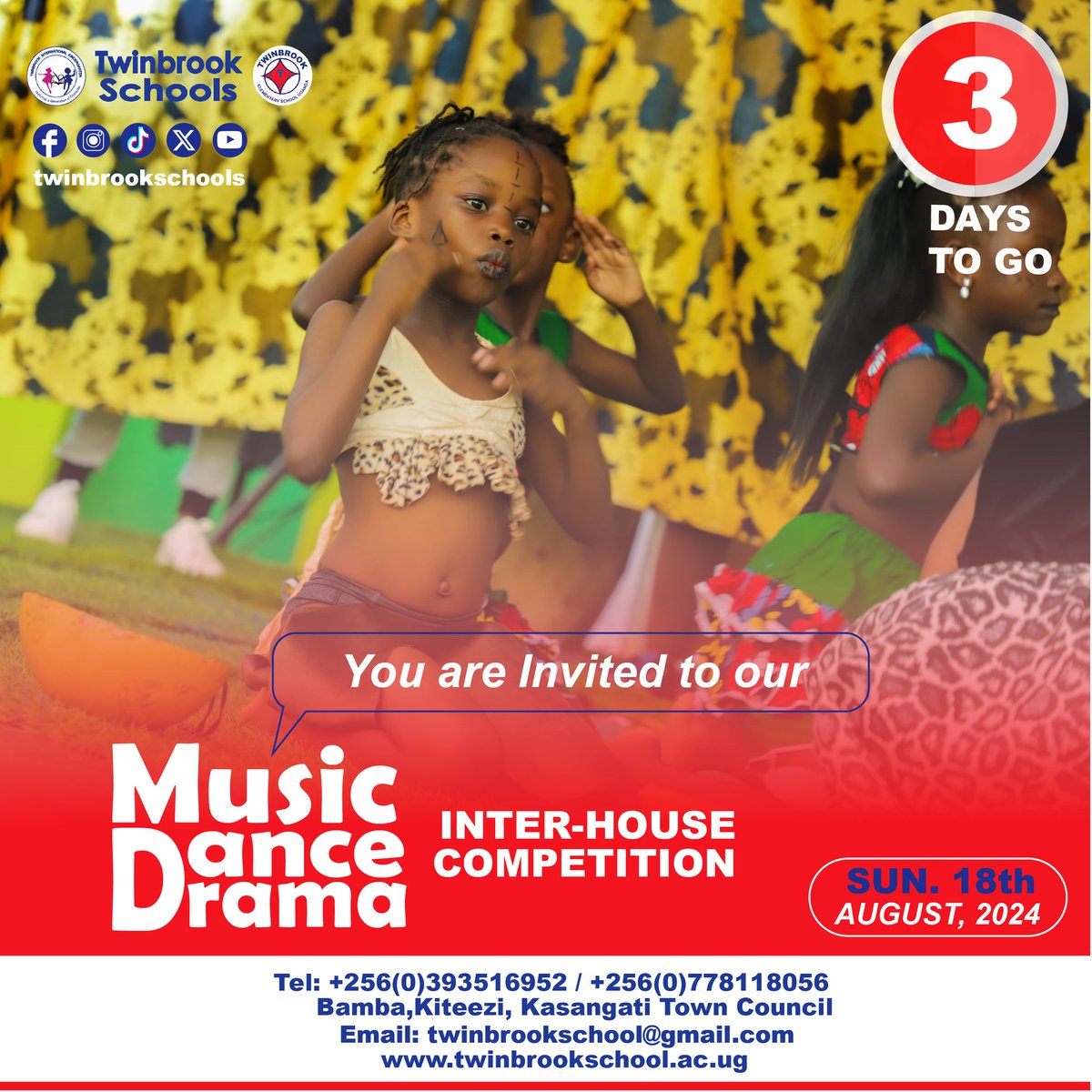 Only 3 days left. The countdown is almost over.

 Our Music, Dance, and Drama Interhouse Competition is right around the corner.

 Get ready for an unforgettable show.

#twinbrookschools 
#MDD
