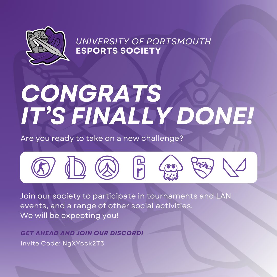 UopEsports's tweet photo. It's finally the day we've all been waiting for. Congratulations on getting through it and we hope you are happy with the results!
The Esports Society welcomes you with open arms and we are very excited to meet you. :)

#PortsmouthUni #ResultsDay2024 #Clearing https://t.co/STZmbk2lYg