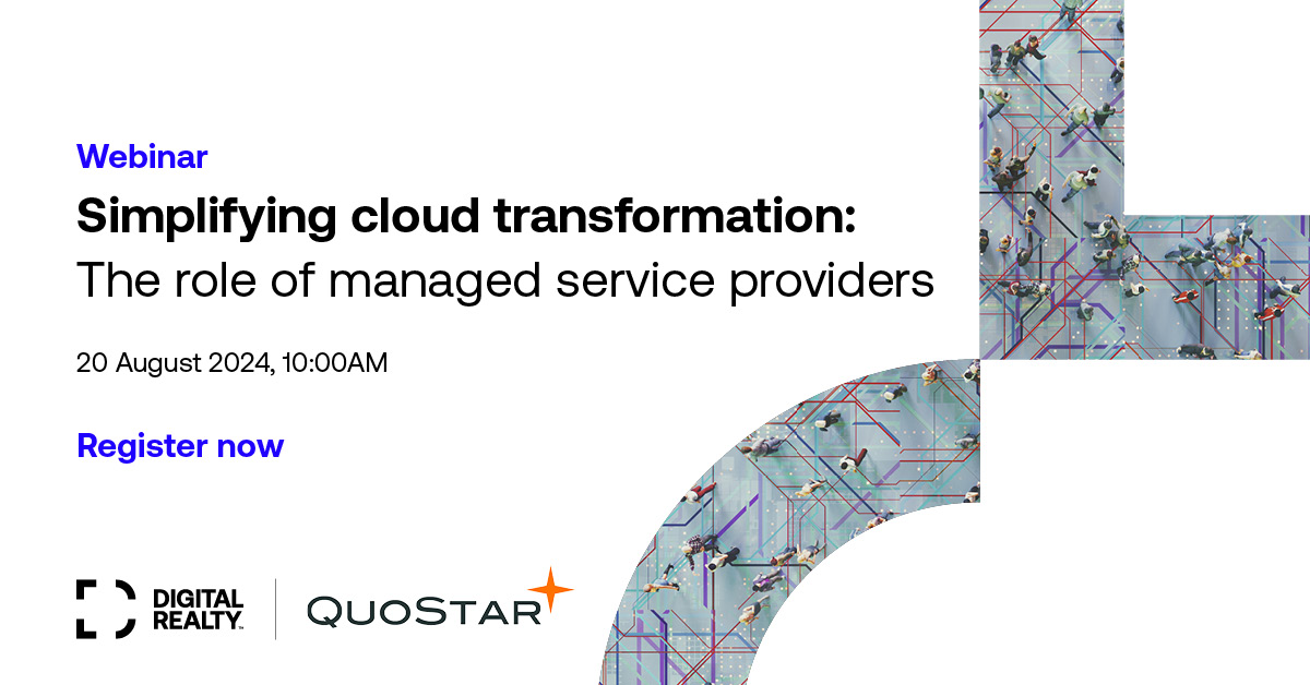 Join us for a focused 30-min #webinar with Neil Clark, QuoStar’s Director of Cloud Services, and <a href="/digitalrealty/">Digital Realty</a>.  Explore #CloudTransformation challenges &amp; navigating hybrid IT.

Ideal for #CIOs, #ITLeaders, and #MSPs. Secure your spot: okt.to/9OLGZc