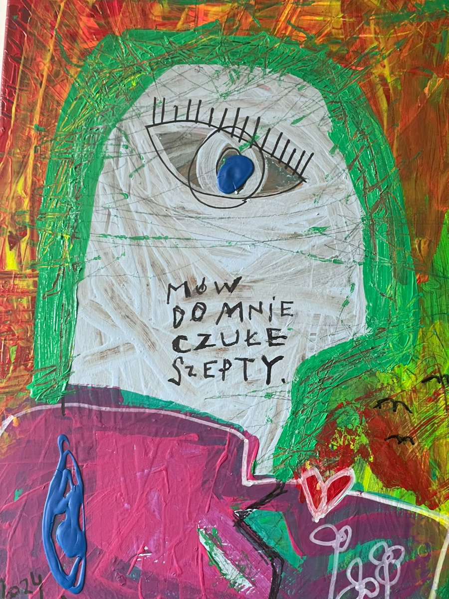 tfurca's tweet photo. mów do mnie czułe szepty / speak tender whispers to me #painting #obraz #malarstwo #art #sztuka #tfurca #syslo (akryl na blejtramie, technika mieszana, 50cm na 70cm) https://t.co/ZlgHZ4mU9V