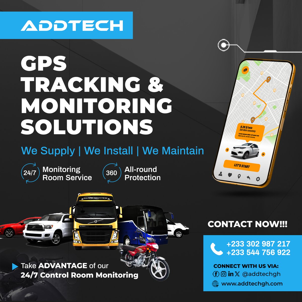AddtechLimited's tweet image. Track and protect your vehicles 24/7 with AddTech&apos;s GPS monitoring solutions. We supply, install, and maintain—ensuring all-round security. Contact us now!

#GPSTracking #VehicleSecurity #AddTech