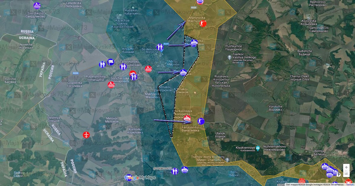 Majakovsk73's tweet photo. 1\#Ucraina Intanto Buon Ferragosto a tutti. Fronte di Kursk: Geolocalizzazioni di mrap colpiti da droni (non in combattimento), indicano sostanziale avanzamento ucraino a sud di Martynivka, sotto controllo i villaggi di Mikhailovla e bondarevka,  e vista posizione probabilmente anche Dimitrikuv.