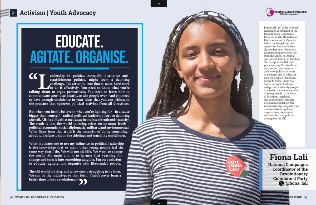 fiona_lali's tweet photo. I am in the latest issue of 'Women in Leadership' thank you @SholaMos1  @WILPublication which you can find here: https://t.co/gjYUGLP41m 🥰

I've found the main demographic who stop me in the street are young women 💚 I wrote a few words about how I see leadership &amp; courage! https://t.co/sIoDFqTmxs