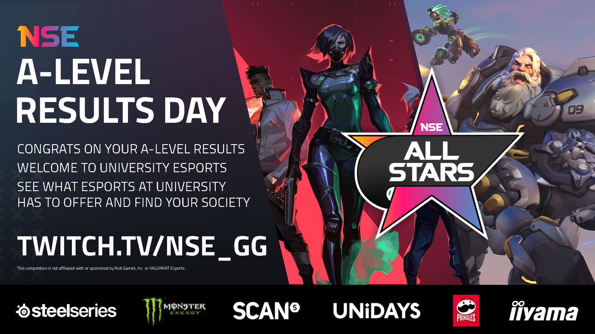 📢 TODAY IS THE DAY FRESHERS!

🎉 You've got your A-Level Results, it's now time to find out what esports is like at university! #alevels2024

👇 Check out where to find your uni here: nse.gg/news/congratul…

📺 We're live on Twitch NOW to 6pm twitch.tv/nse_gg