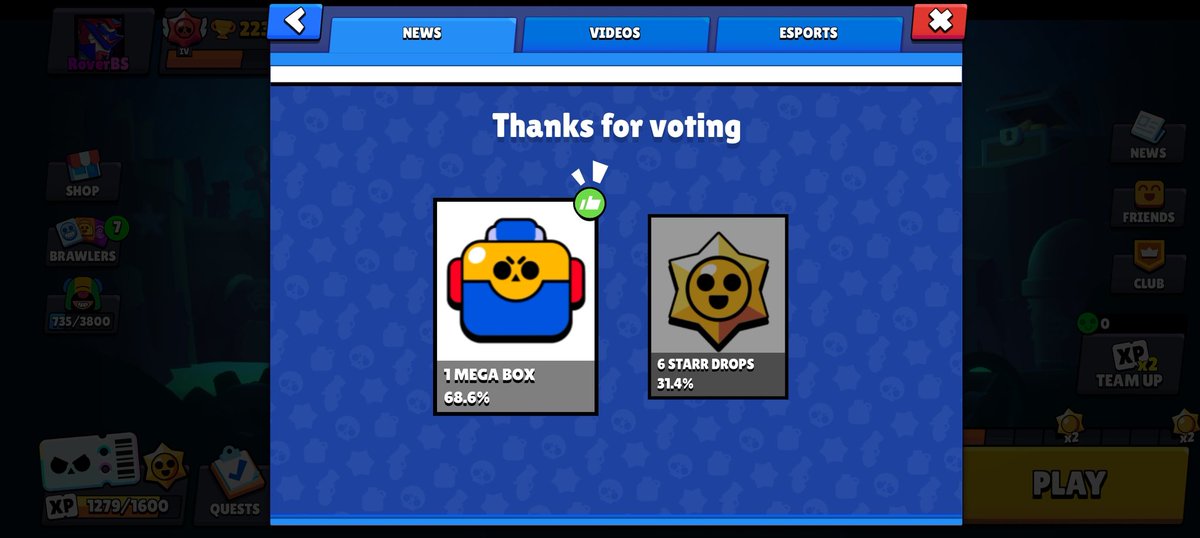 jo70433's tweet photo. Vote for Mega Boxes,you became more coins and powerpoints #BoxVsDrops #BrawlStars https://t.co/gW3TUfE8T6