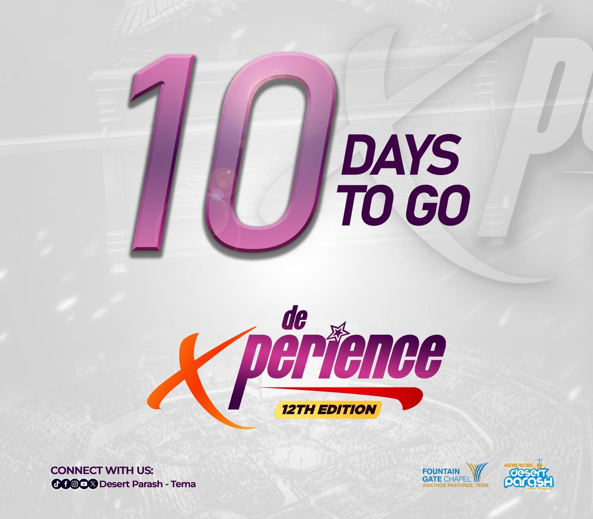 desertparash_tm's tweet photo. Hold on, we're almost there. The count to #DeXperience is down to just 1️⃣0️⃣days. Yay yayyy!! 🥳🔥🙏
#desertparash #DeXperience #fgc #spirit #Holyspirit #youth #soulwinning #growth https://t.co/0Z9eljhsam