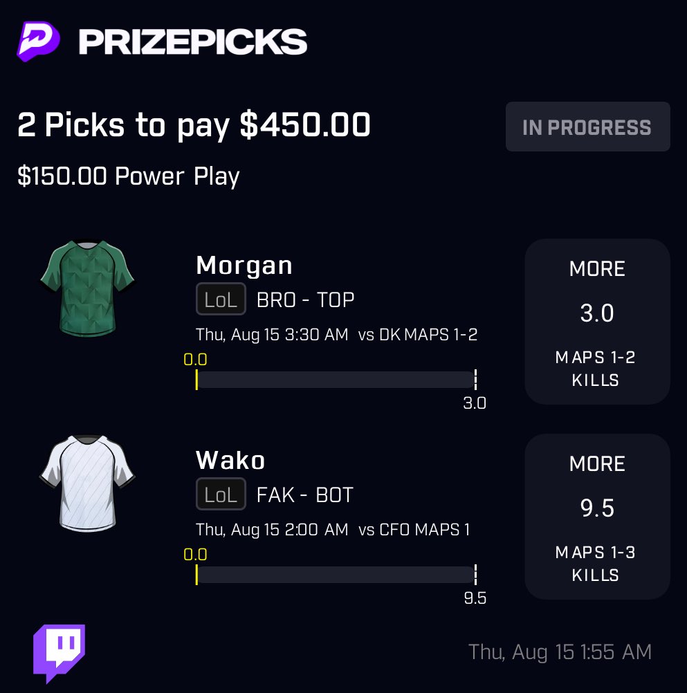 AshawnLockz's tweet photo. 3U WAKE AND CASH 🧪 

Copy my PrizePicks lineup using this link: 
https://t.co/5WPc3STz7s

#prizepicks #leagueoflegends #esports #playerpropbets https://t.co/7zcCx0XfFk