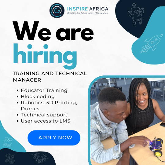 InspireAfricaG's tweet photo. ๐ Join the Inspire Africa Team as a Training and Technical Manager! ๐
The complete job description can be found here: https://t.co/bbCL73AlXG
#InspireAfrica #EdTech #TrainingManager #4IR #CareerOpportunity https://t.co/SKDRiCHpLm
