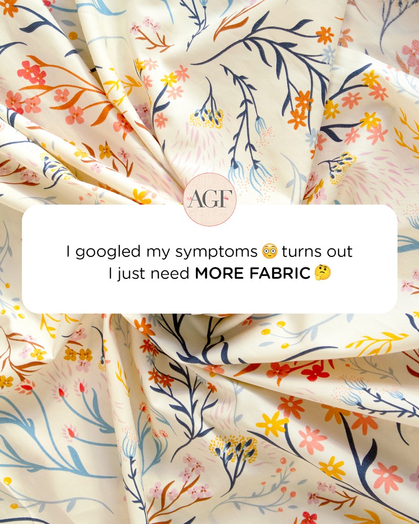 ArtGalleryFab's tweet photo. Signs you might have a bad case of #FabricFever:

💭 Can't stop dreaming about quilts
🛌 Your dining room table is now a fabric storage unit
📅 Scheduling 'fabric shopping' as self-care

#ArtGalleryFabrics #AGF108Edition #QuiltersLife #FabricStash #SewingMeme #QuiltingMeme https://t.co/sHdkuiUANA