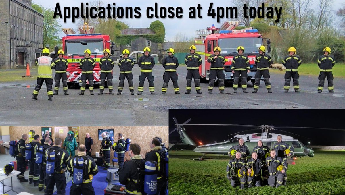 Reminder: If you are interested in becoming a Retained Firefighter with us, 4pm today (August 15th) is the closing date for applications. see mayo.ie/careers/curren… for details: