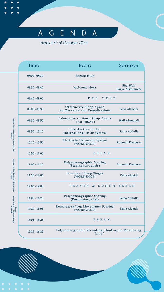 SMRC_KAUH's tweet photo. Advance your knowledge and skills in the sleep medicine field by attending the upcoming 11th Sleep Medicine &amp; PSG Course.
Key highlights:

- Updates on the latest diagnostic and treatment approaches. 
- Networking opportunities.

For registration :
https://t.co/iTs4ac9KDW https://t.co/nYVbuBjLzj