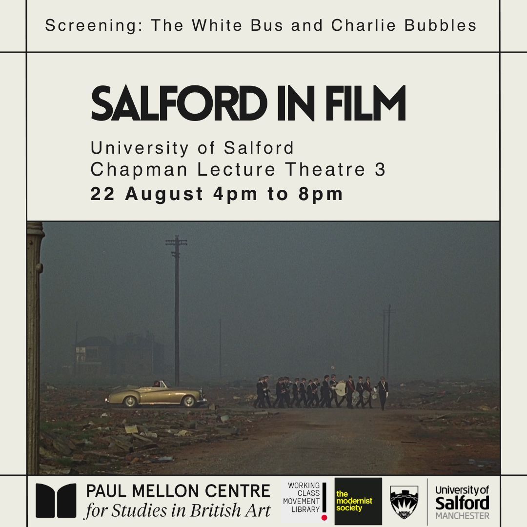 SalfordMuseum's tweet photo. 🎬Film Screening @salforduni Thursday 22nd August!
The White Bus and Charlie Bubbles
Chapman Lecture Theatre 3
This screening has been curated by The Modern Backdrop, the group behind our current Invisible Cities exhibition!
#salforduni #invisiblecities https://t.co/w396oxlvwy