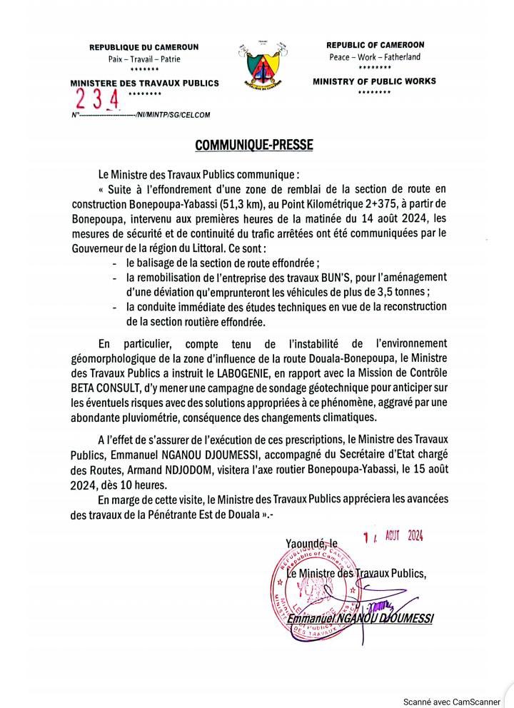 MintpGov's tweet photo. Section #Bonepoupa-#Yabassi: les premières mesures correctives arrêtées par le Ministre des Travaux Publics.
#Cameroun 🇨🇲 https://t.co/Had5WpwcHb