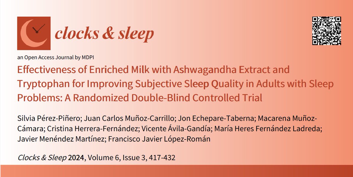 📚 Effectiveness of Enriched Milk with Ashwagandha Extract and Tryptophan for Improving Subjective #Sleep  Quality in #Adults with Sleep Problems: A Randomized Double-Blind Controlled Trial

mdpi.com/2907032

By Dr. Francisco Javier López-Román et al

<a href="/MDPIOpenAccess/">MDPI</a>