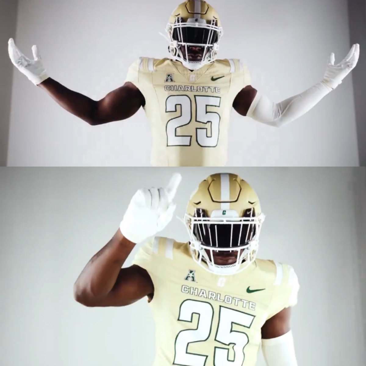 PFF_College's tweet photo. Charlotte will wear their 'Gold Rush' uniforms in Week 1 vs James Madison🔥

(Via: @CharlotteFTBL) https://t.co/bZhQ6jXwXI