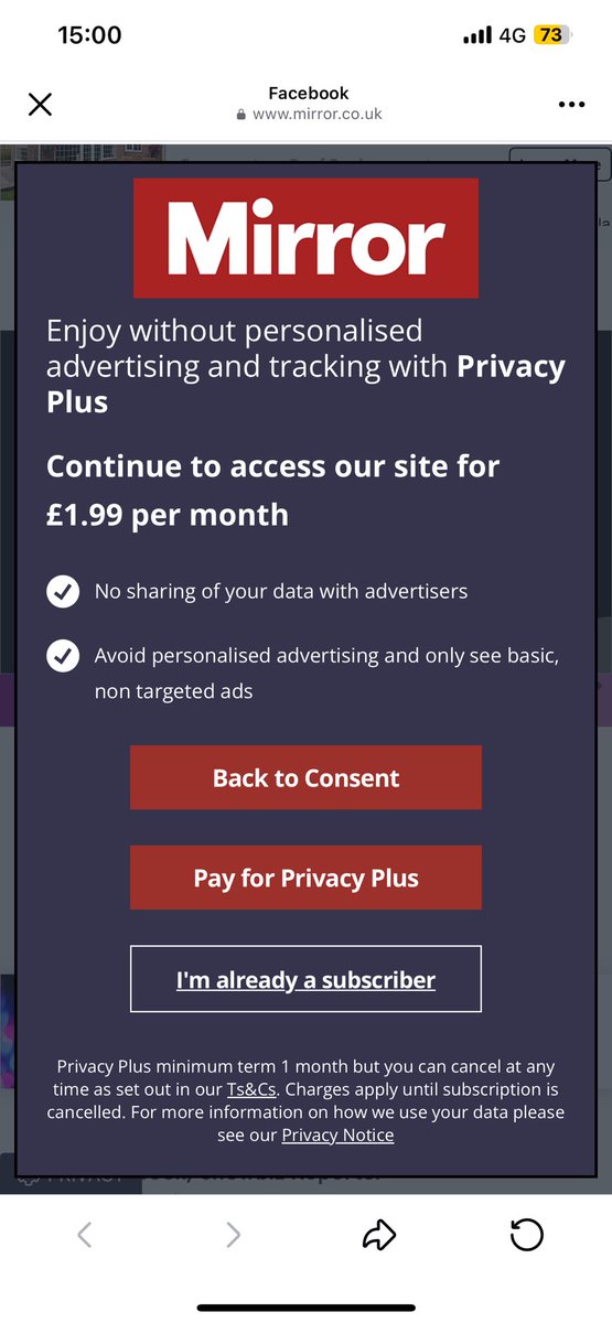 MiaJam98's tweet photo. Charging people 1.99 a month for you not to share their data. In this cost of living, is abysmal https://t.co/k8ZV1Mtm6L