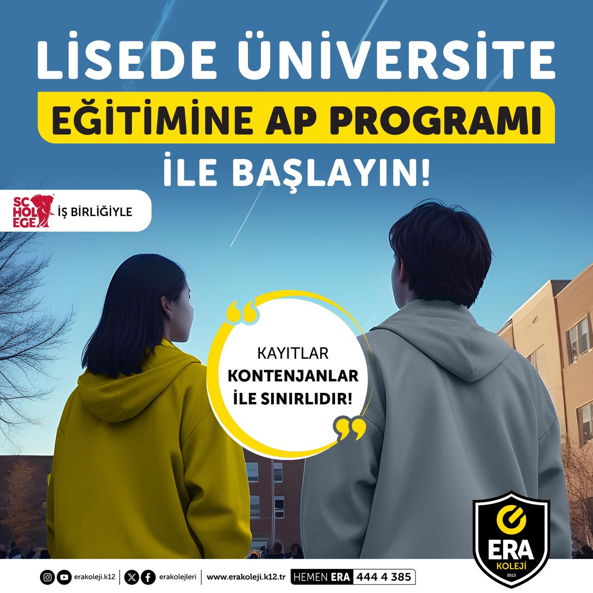 📌ERA Kolejinde Advanced Placement (AP) Programı ile üniversite eğitimine lisede başlayarak dünya standartlarında ve uluslararası alanda tanınan bir eğitim modeli ile tanışma fırsatını yakalayın.🏫

Dünya bir ERA uzağında, Hemen ERA! 👇

☎️444 4 385
🌐erakoleji.k12.tr