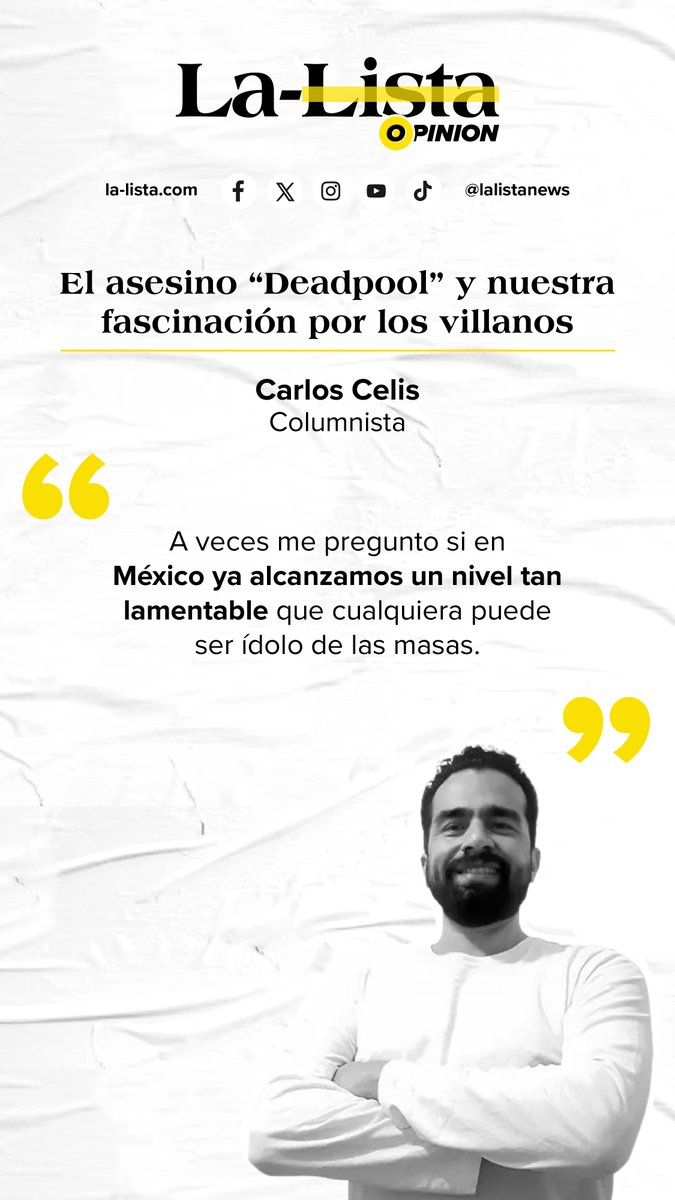 LaListaDeportes's tweet photo. #Opinión | El asesino ‘Deadpool’ y nuestra fascinación por los villanos.

✍️: @carloscelis_  / #LaListaNews

📌 https://t.co/dSOyEPQ4uQ https://t.co/BoPglhutqF