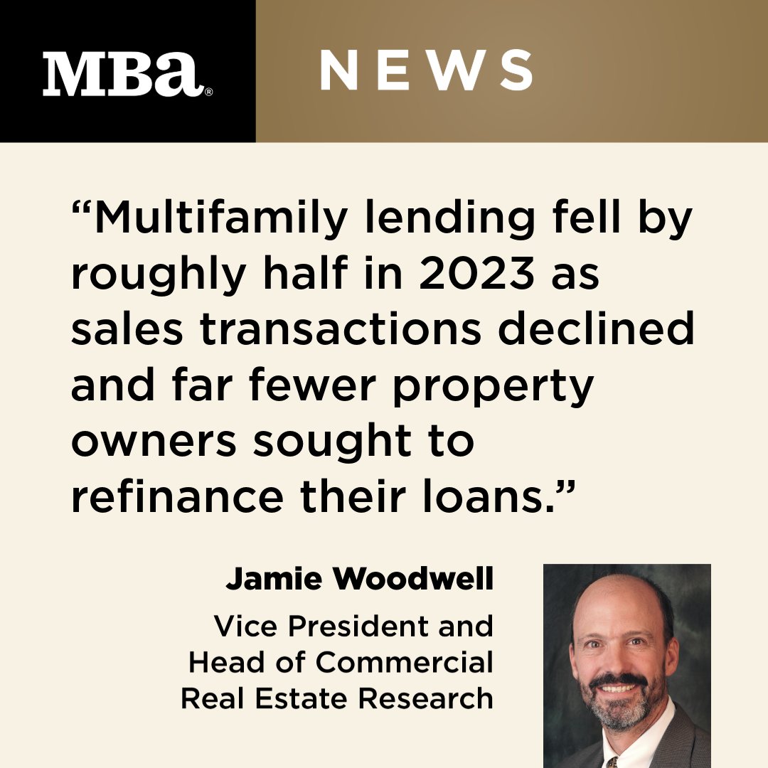 MBAMortgage's tweet photo. MBA’s Head of Commercial Real Estate Research, Jamie Woodwell gives insight on the MBA's annual report of the multifamily lending market: https://t.co/Xp87gYZFq6 https://t.co/eObZo6NThu