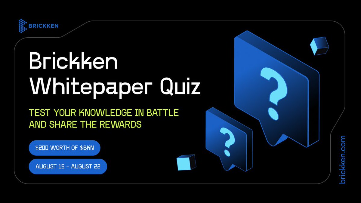 📝 Participate in the Brickken Whitepaper Quiz!

Put your knowledge to the test with our Brickken Whitepaper Quiz and win exciting rewards!

⏳ Timeline: August 15 – August 22

🏆 $200 worth of $BKN in rewards

⬇️ How to Participate:

1. Ensure you have the Verified role on our