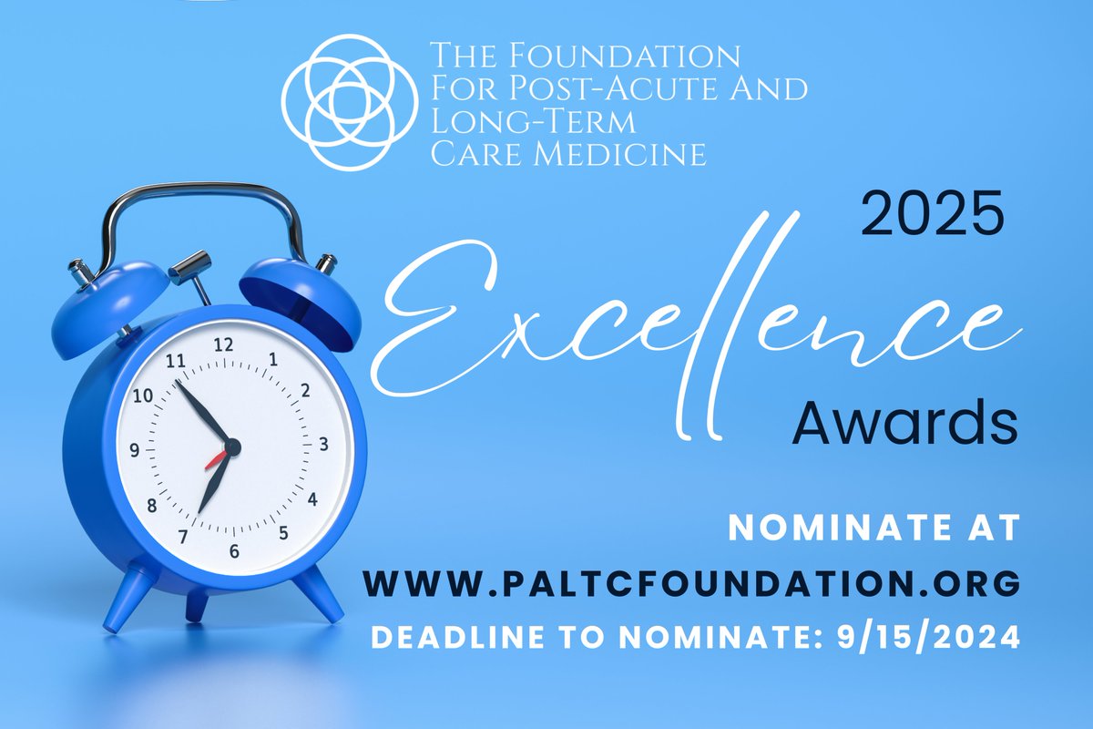 ⏰ Time is ticking! Only 1 month left to submit your nominations for the 2025 Excellence Awards. Don’t miss your chance to recognize the extraordinary leaders and practitioners in PALTC medicine. Nominate today before the deadline on 9/15/2024!
paltcfoundation.org/award-programs/