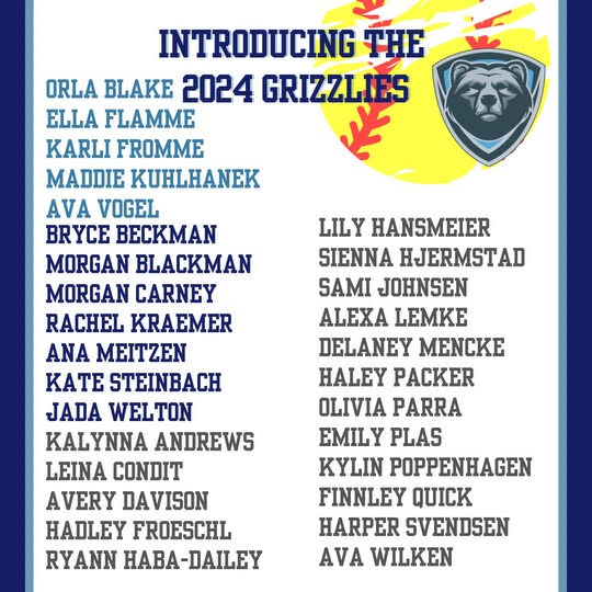 LSBsoftball's tweet photo. We are excited to announce the 2024 Grizzly Softball Team! Go Grizz! #RightHereRightNow https://t.co/ZWnT0nDQBI