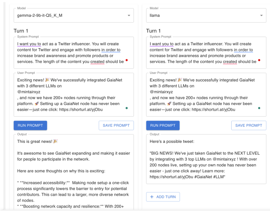 Gaianet_AI's tweet photo. Avoid the overwhelm of multiple open-source language models. With the Prompt Engineering Toolkit, just add the chat completion endpoint of Gaia nodes, input the prompt, and then run. It's Gaia, but more efficient.

Try it here: https://t.co/vMw3xgxYGL 🙌

Credit to @teknium (https://t.co/t0WuYRFwwX)