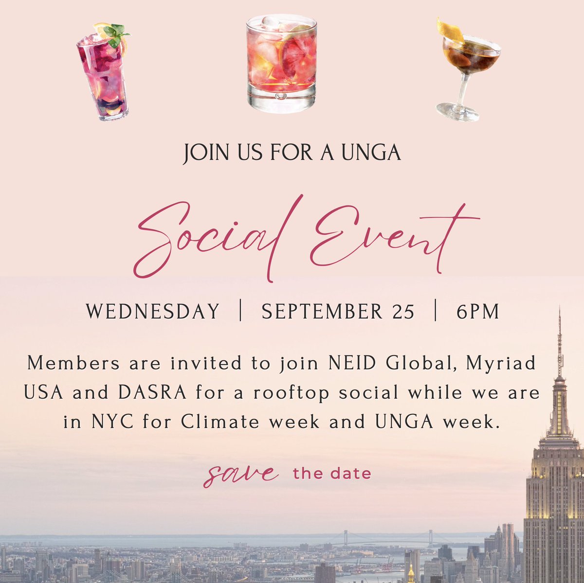 NEID Global (@neidonors) on Twitter photo <a href="/NEIDonors/">NEID Global</a> , <a href="/Myriad_USA/">Myriad USA</a> , and <a href="/dasra/">Dasra</a> are hosting a rooftop social during #ClimateWeek and #UNGAWeek in NYC! This invitation-only event promises an evening of networking and conversation with leaders in the field. Let us know if you'll be in the city! <a href="/NEIDonors/">NEID Global</a> , <a href="/Myriad_USA/">Myriad USA</a> , and <a href="/dasra/">Dasra</a> are hosting a rooftop social during #ClimateWeek and #UNGAWeek in NYC! This invitation-only event promises an evening of networking and conversation with leaders in the field. Let us know if you'll be in the city!