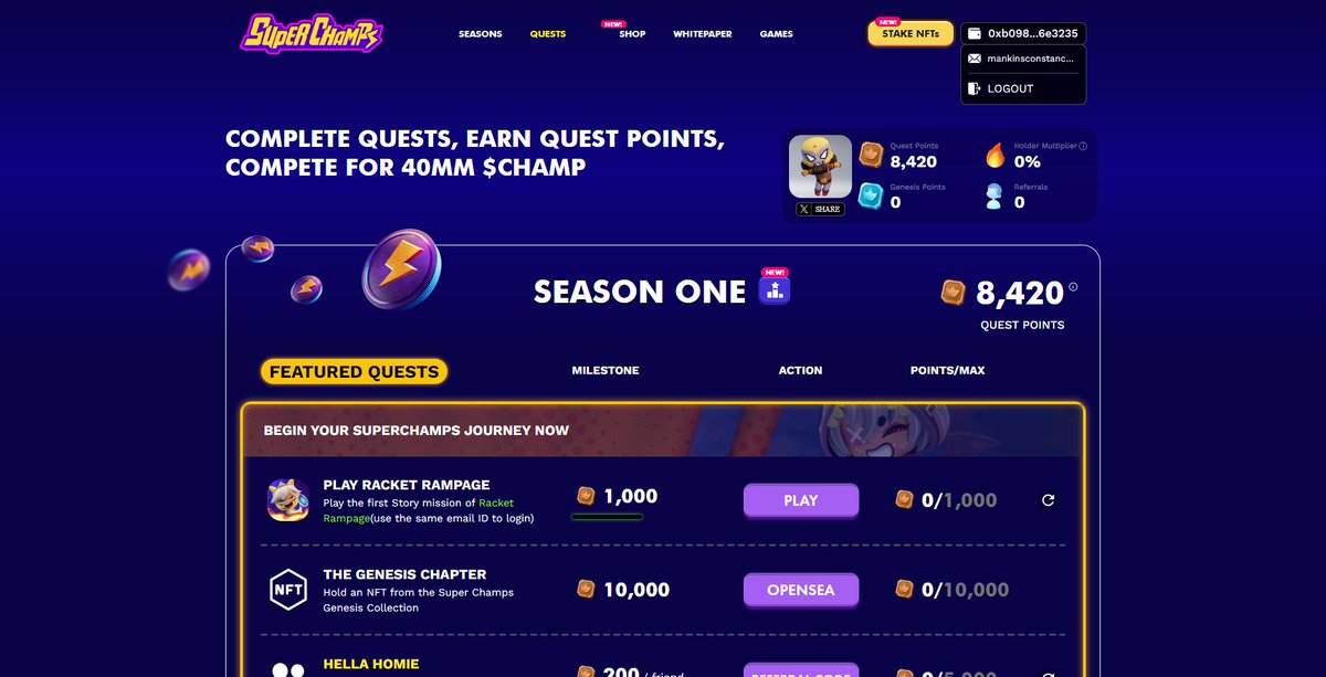 donnyjnium's tweet photo. Become Super Quest was a bit more challenging, but I learned a lot from it. $CHAMP #YGGxBulletLeague #YGGGAPS6 @YieldGuild @SuperChampsHQ https://t.co/xmddLdD9Xv