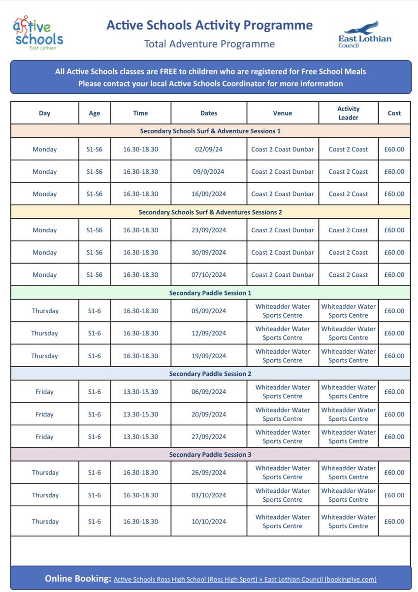 Active East Lothian - Total Adventure activities for Term 1 are now available to book. eastlothian.bookinglive.com/home/active-sc…