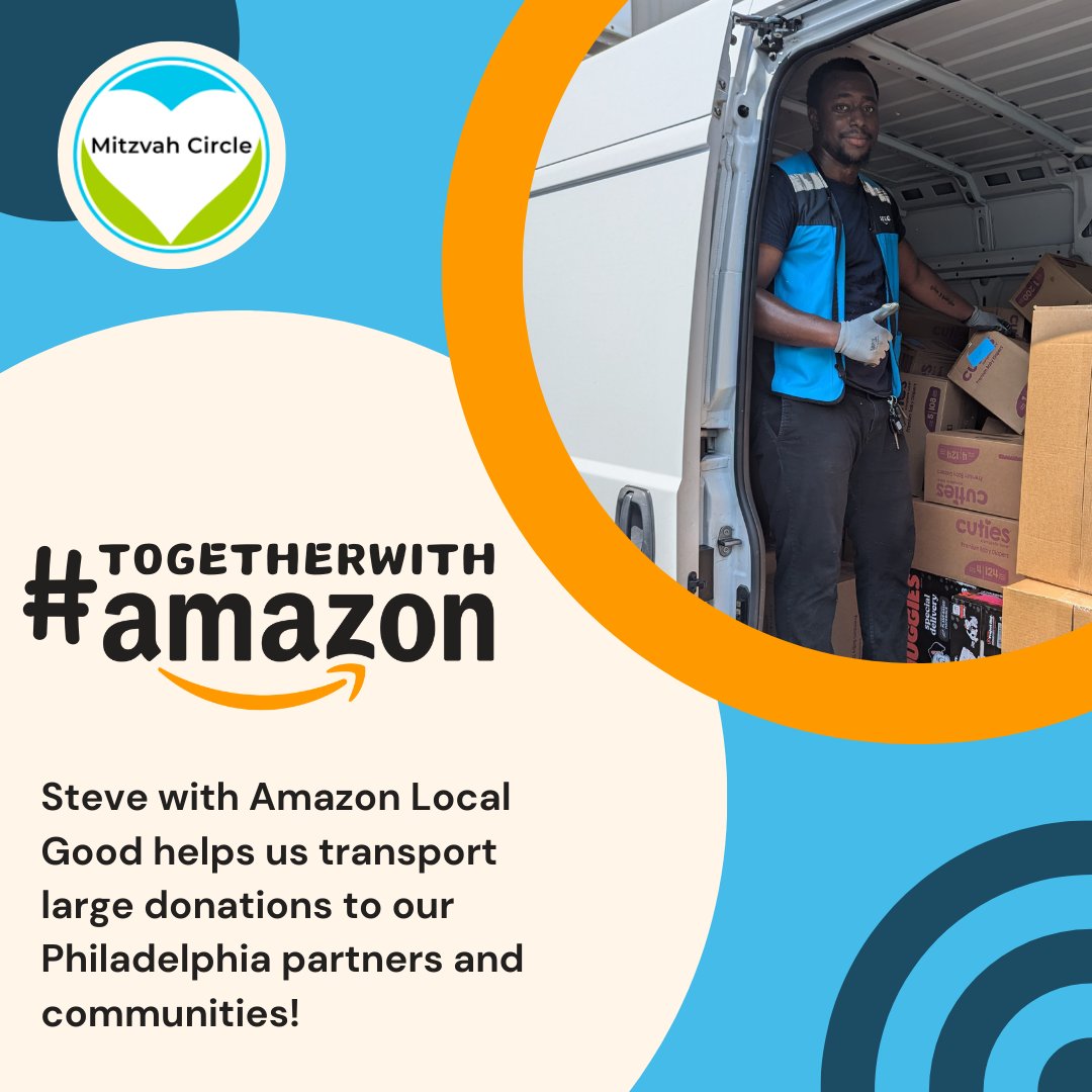 MitzvahCircle's tweet photo. Amazon supports Mitzvah Circle by delivering large donations within Philadelphia and surrounding communities. A big thanks to Steve and his team for continuing to help us bridge the gap! #togetherwithamazon #differencemakers https://t.co/1u2Aca1Oxl