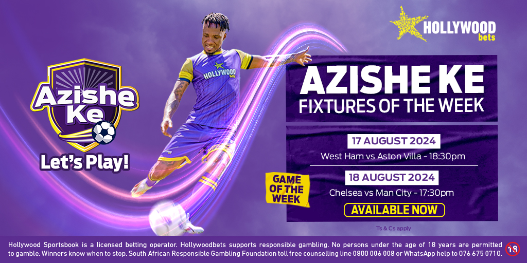 The English Premier League returns!🔥⚽

Get ready for the thrill, the drama, and the unforgettable moments of top-tier football as the EPL makes its grand comeback with our Games of the week!

Bet Now/Play Now on all the action with Hollywoodbets!

Ts &amp; Cs Apply!

#HWBTWT
