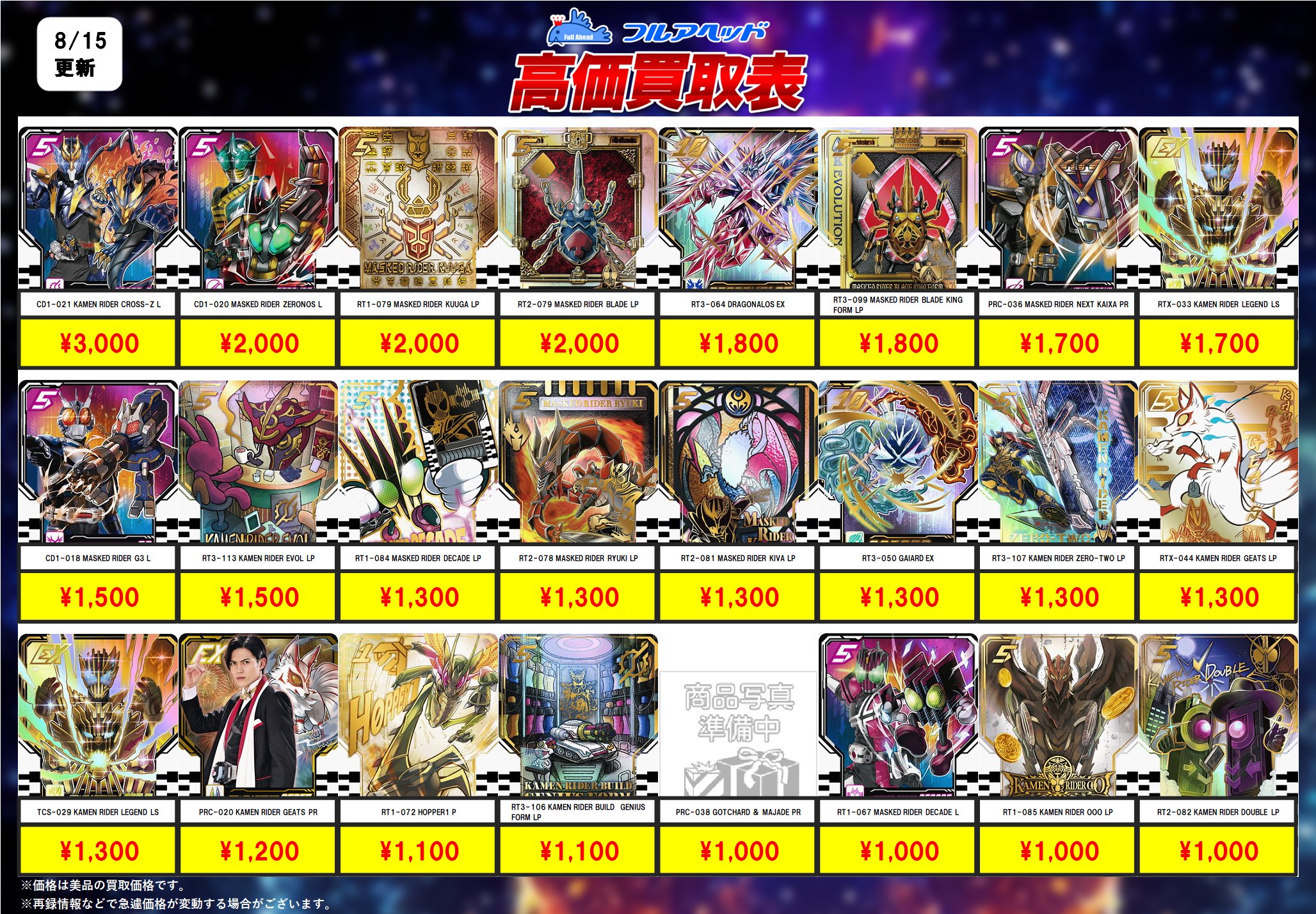 買取表更新】ライドケミートレカ買取表更新のご案内！