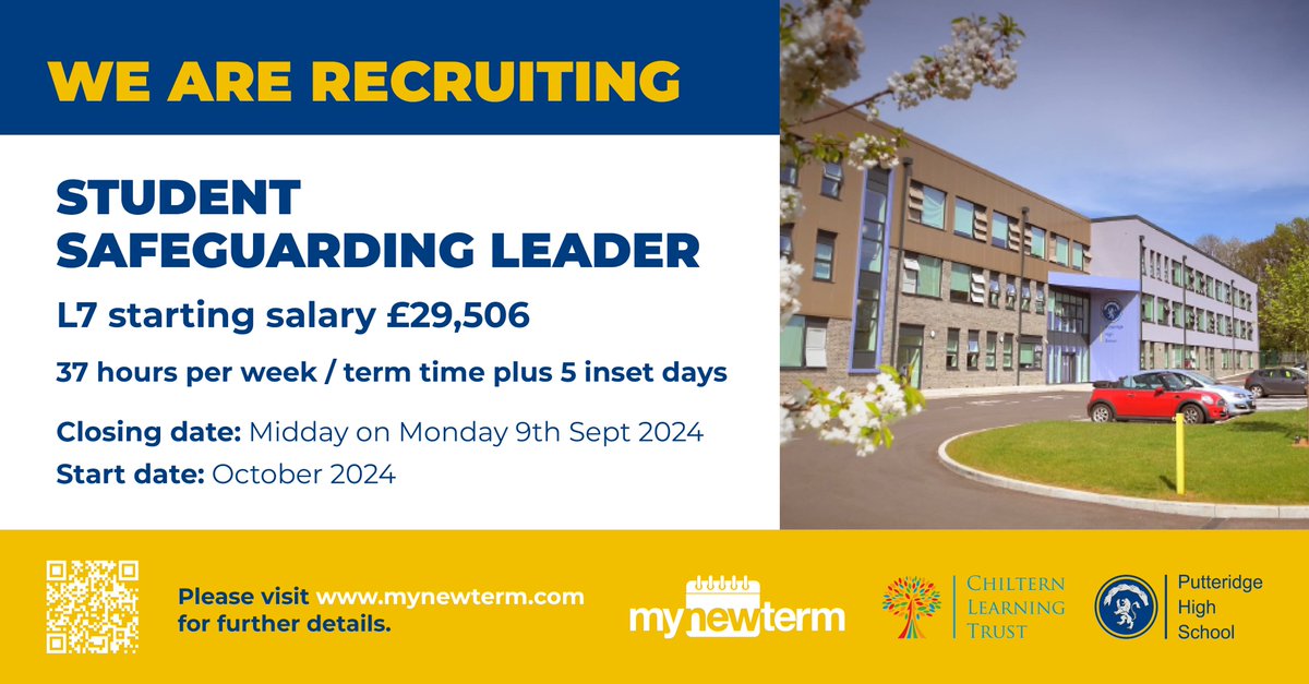 PutteridgeHSch's tweet photo. Come and join our team as a Student Safeguarding Leader!

Apply now via MyNewTerm. Closing date is midday on Monday 9th September.

https://t.co/1JAIEQdj6J https://t.co/yIi7s6sWvn