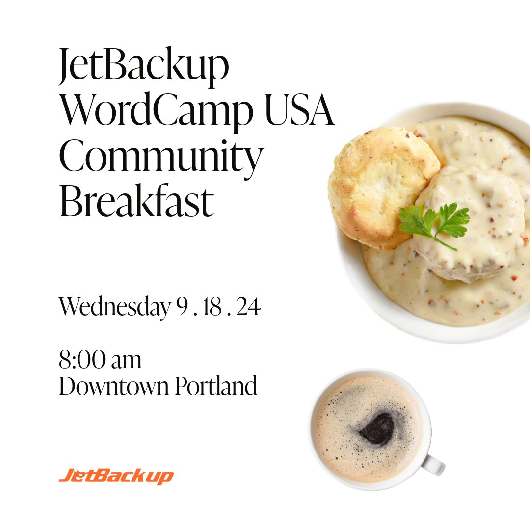 JetApps's tweet photo. We are excited to welcome #JetBackup users and clients to our #WordPress Community Breakfast at #WCUS! ๐ฅ Join us for a morning of great food & conversation. ๐๐ถ๐บ๐ถ๐๐ฒ๐ฑ ๐๐ฝ๐ฎ๐ฐ๐ฒโ๐ฅ๐ฆ๐ฉ๐ฃ today! ๐ https://t.co/tCCBb44Huw https://t.co/zmzWPfWrHV