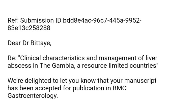 sobittaye's tweet photo. interesting paper on liver abscess clinical presentation ,management and outcome in The Gambia, a resource limited country coming out soon. Thanks to the EFSTH national GI and liver disease (NGILD) unit, internal Medicine department and Jessica Pelletier for the support. https://t.co/uXCi33jBqJ