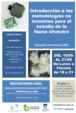 eduperfcien's tweet photo. Estimad@s,  Están abiertas las inscripciones para el curso  EP "Introducción a las metodologías no invasivas para el estudio de la fauna silvestre".  INSCRIPCIONES: https://t.co/0op32MVTkX………………… …hasta el 11 de setiembre. Matrícula: $1000  Adjuntamos más info. https://t.co/RLCqffJWic
