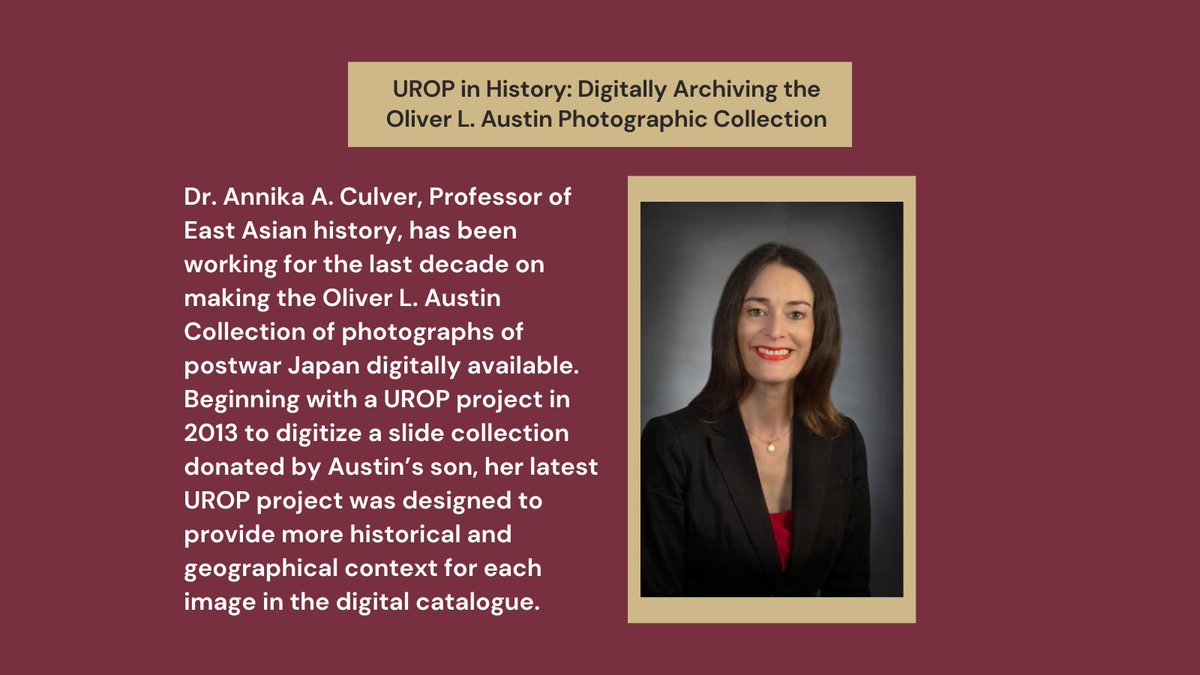 History_FSU's tweet photo. #UROP in History: Digitally Archiving the Oliver L. Austin Photographic Collection of postwar Japan - read about #FSUHistory major Vayeira Moshe's experience who worked under the guidance of Dr. Annika Culver. Tap https://t.co/Cr7RsHFpfd to start reading.
#undergraduateresearch https://t.co/q2B71jbWkw