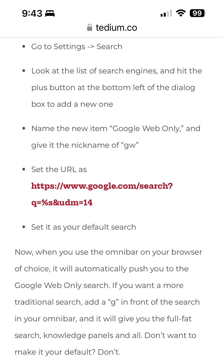 Google is testing AI Overviews in incognito mode. Seems like a good time to remind everyone that adding udm=14 as a parameter to the Google URL gets rid of all the garbage they’ve stuck in search.