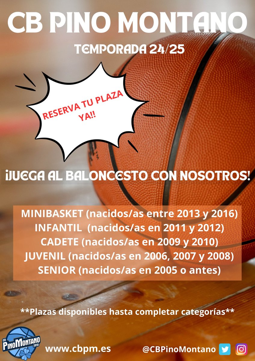 ¡¡Seguimos con las inscripciones abiertas!! Se acerca de nuevo una temporada repleta de baloncesto, no te quedes sin tu plaza🏀☘️

Enlace para la inscripción 📋👉 cbpm.es/infos-3/